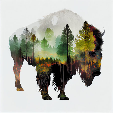 Bison in the forest. Vector illustration of a wild animal.の素材