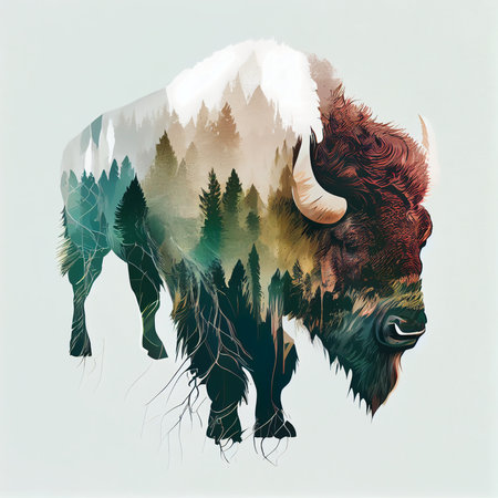 Bison in the forest. Vector illustration of a wild animal.の素材