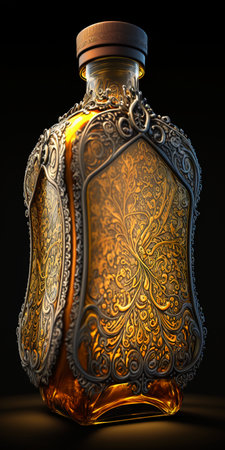 3d illustration of a bottle of brandy on a black backgroundの素材