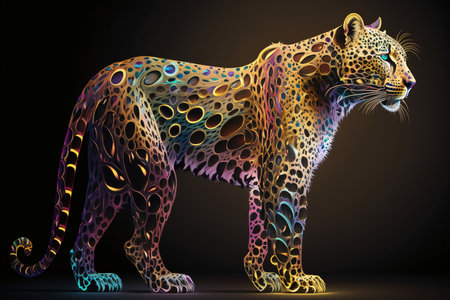 Abstract leopard on a dark background. Colorful vector illustration.の素材