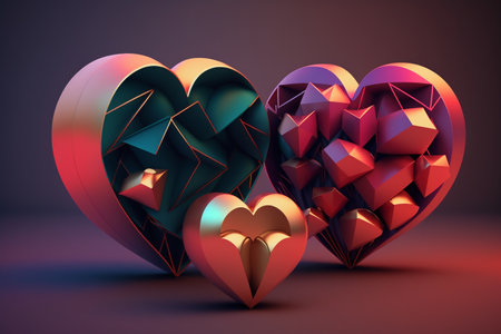 3d render of abstract background with polygonal hearts. Valentines day conceptの素材
