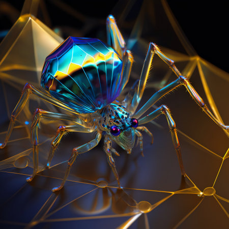 3d rendering of a blue spider on a black background with a crystalの素材