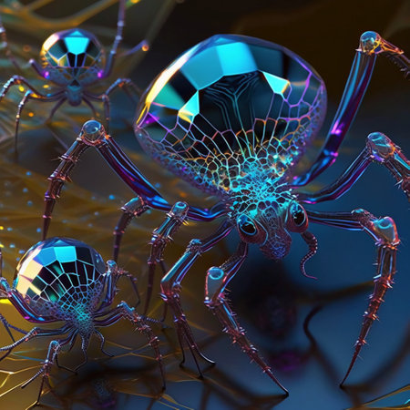 3D rendering of a spider on a colorful background. Computer generated graphics.の素材