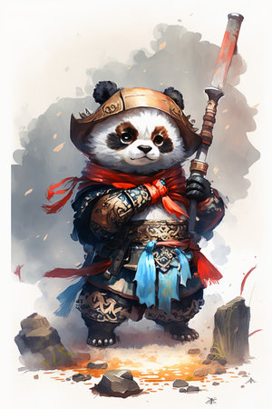 Panda warrior with katana. Watercolor painting. Illustrationの素材
