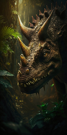 dinosaur in the forest, close-up. 3d renderingの素材