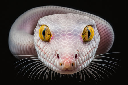 Portrait of a snake on a black background, close-upの素材