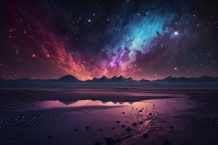 Fantasy alien planet. Mountain and lake. 3D Renderingの素材