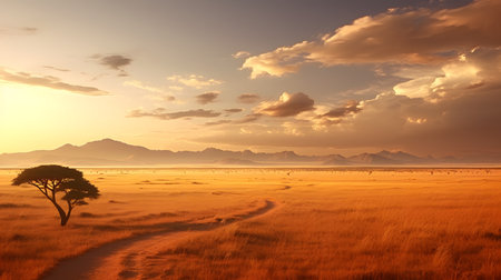 Sunset in the savannah of Amboseli National Park, Kenyaの素材