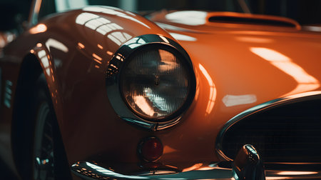 Close-up of the headlight of an old classic car.の素材
