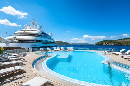 Luxury yacht and sunbeds in the swimming pool.の素材