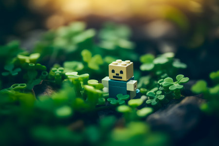 Miniature people: Little green plant in the garden. selective focusの素材