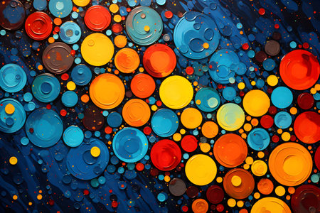abstract colorful background with circles and spots of oil paint on canvasの素材