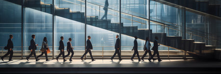 Business people walking in a corridor of a modern office building. 3d renderingの素材