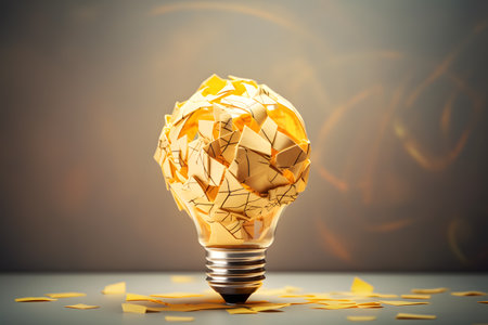 Light bulb with crumpled paper inside. Idea concept. 3D Renderingの素材