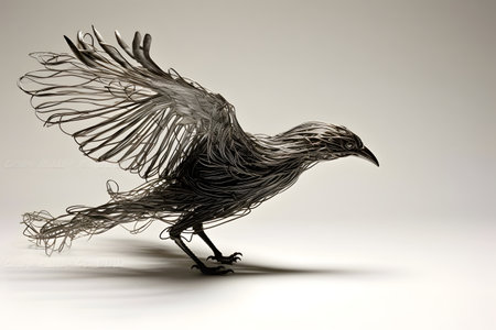 3d rendering of a crow with wings flying in the air.の素材