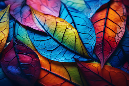 Colorful leaves background. Close up of multicolored leaf texture.の素材