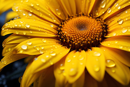Beautiful yellow daisy flower with water drops on petals close upの素材