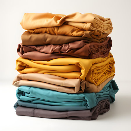 Stack of multicolored clothes isolated on white background. Clothes stack.の素材