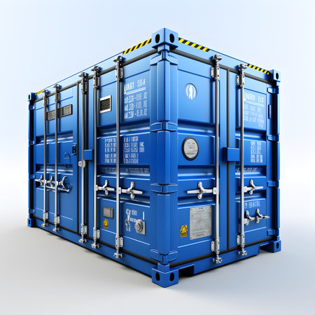 3d rendering of a blue cargo container on a white background.の素材