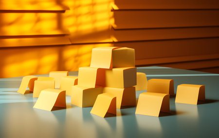Yellow abstract background with cubes. 3d render. Business and finance conceptの素材