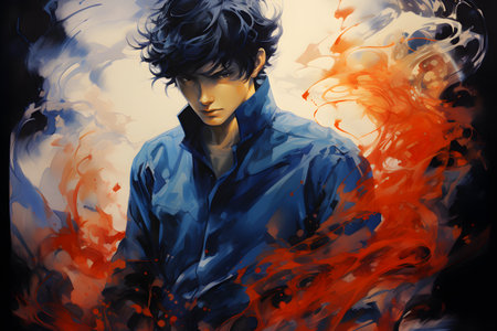 Portrait of a handsome young man in a blue shirt. Stylish man.の素材