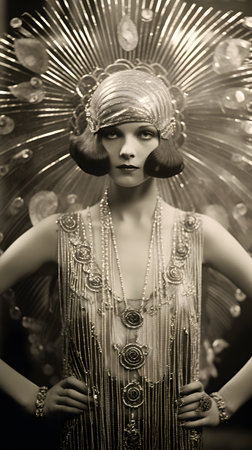 Fashion shot of a beautiful woman in the style of the 1920s.の素材