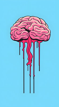 Brain with blood on blue background. Vector illustration. Brainstorming concept.の素材