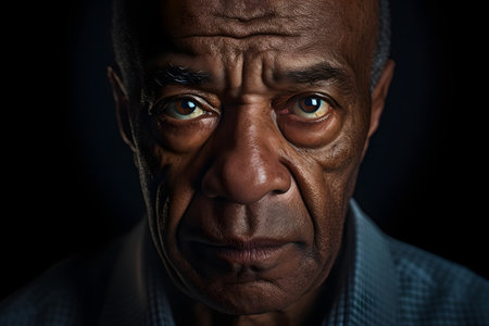 Portrait of an elderly African-American man on a dark background.の素材