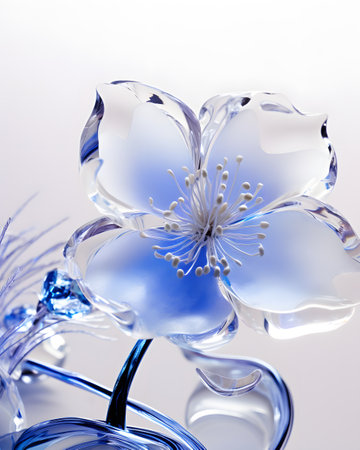 Close up of beautiful flowers in glass vase on white background.の素材