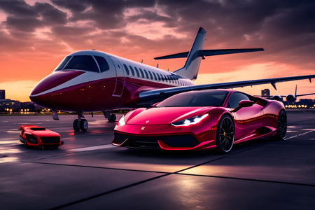 3D rendering of a brand-less generic concept car in the airportの素材