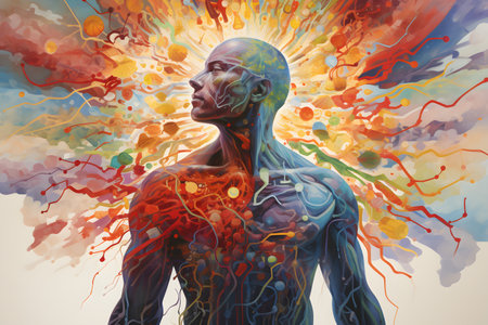 Human mind with colorful splashes. Mental health concept. 3D renderingの素材