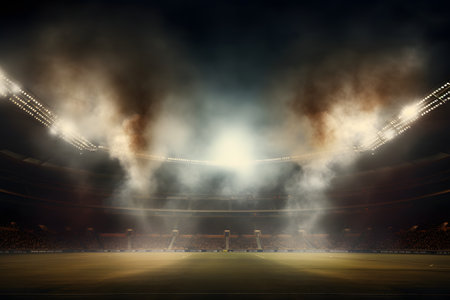 stadium lights and flashes 3d render of a football stadium with floodlightsの素材