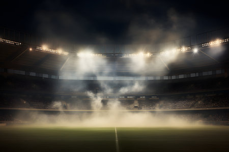 Stadium at night with lights and smoke. 3D Renderingの素材