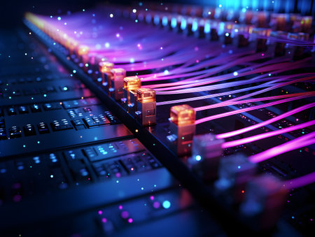 fiber optic with servers in a technology data center. 3d renderingの素材