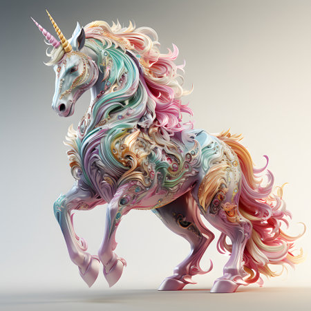 Unicorn horse on white background. 3D illustration. Fantasy animal.の素材