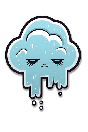 Cute cartoon cloud with eyes and mouth on a white background.の素材