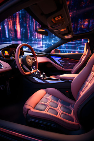 Interior of a modern car with leather seats. 3d renderingの素材