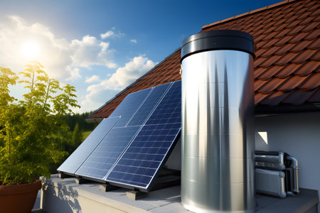Solar panels on the roof of a house. Alternative energy source.の素材
