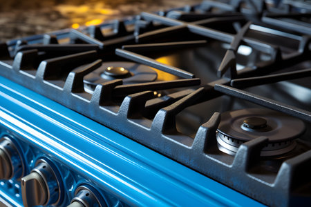 Blue gas stove in the kitchen close-up. 3d renderingの素材