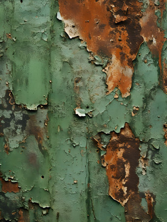 Rusty metal surface with old green paint. Abstract background and texture for design.の素材
