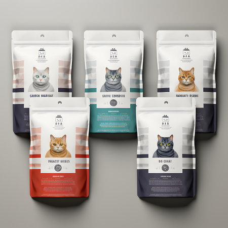 Packaging for cat food isolated on grey background. 3d rendering.の素材