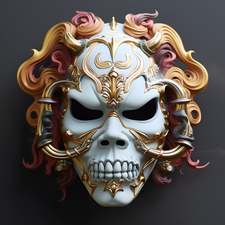 3d illustration of a carnival mask on a dark background.の素材