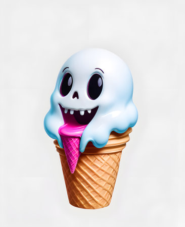 Funny ice cream cone with a smiley face. Vector illustration.の素材