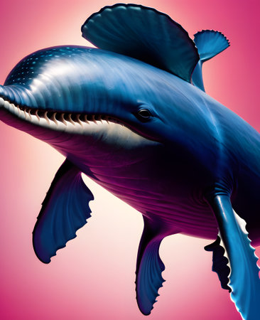 3D Illustration of a Blue Whale with Teeth and Mouth Openの素材