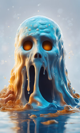 3d illustration of an alien face made of water and ice.の素材