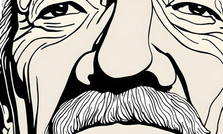 Vector illustration of the face of a man with a mustache and beardの素材