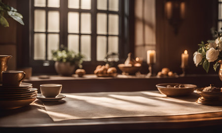Cup of coffee and cookies on the table in a cafe.の素材
