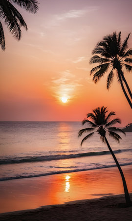 Beautiful tropical beach and sea with coconut palm tree at sunset time - Vintage Filterの素材