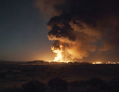Big fire in the middle of the desert at night with a starry skyの素材