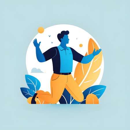 Vector illustration of man running in the park. Flat style design.の素材